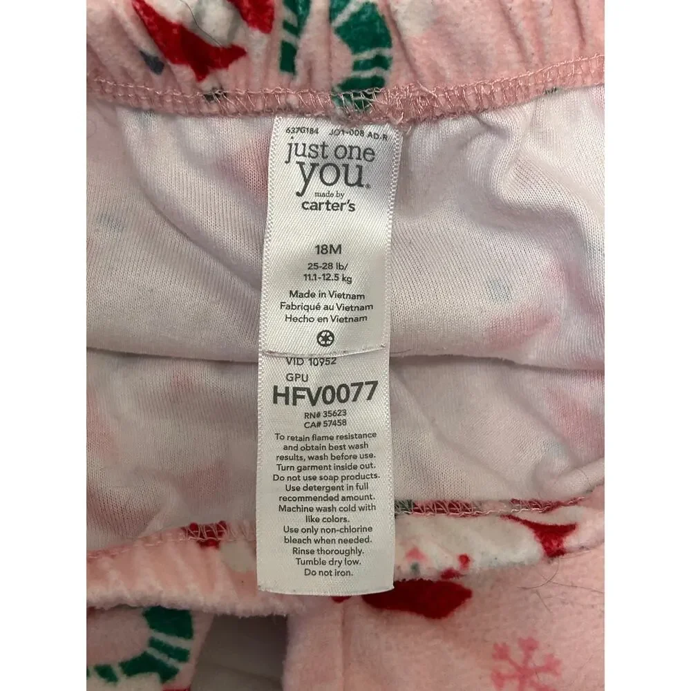 Carters pink sz 18 m Christmas pajama set Santa Claus and candy canes w/red trim